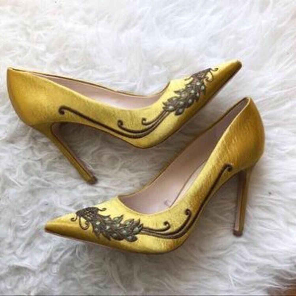 Yellow satin heels